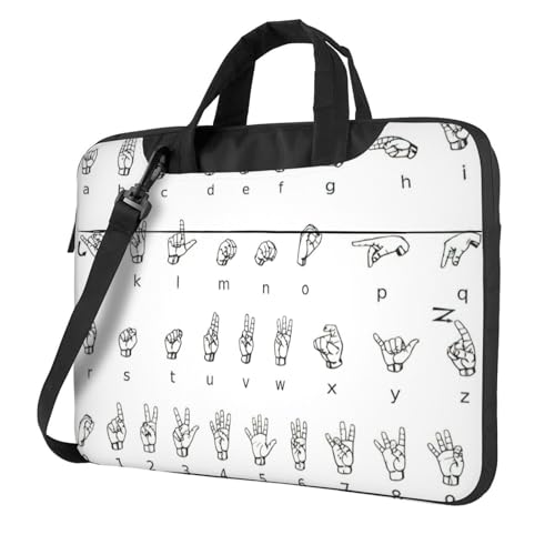 Laptoptasche mit Zeichensprache, bedruckt, tragbar, mit einer Schultertasche, kompatibel mit 13-15,6 Zoll (33 - 39,6 cm), Schwarz, 15.6 inch von Longzehao