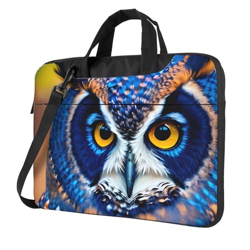 Laptoptasche mit blauem Eulen-Motiv, tragbar, mit einer Schultertasche, kompatibel mit 13-15,6 Zoll (33 - 39,6 cm), Schwarz, 14 inch von Longzehao