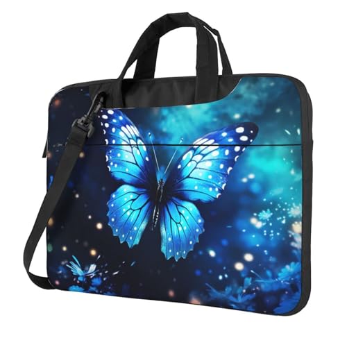 Laptoptasche mit blauem Sternenmotiv und Schmetterlingsmotiv, tragbar, mit einer Schultertasche, kompatibel mit 13-15,6 Zoll (33 - 39,6 cm), Schwarz, 13 inch von Longzehao