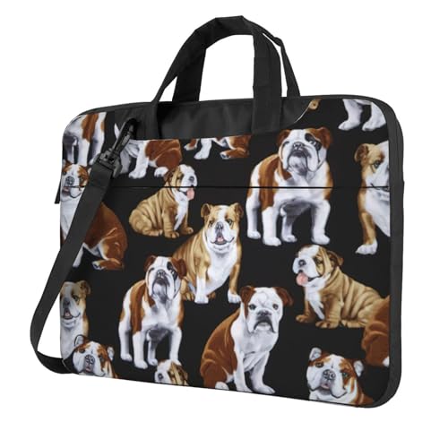 Laptoptasche mit englischer Bulldogge, tragbar, mit einer Schultertasche, kompatibel mit 13-15,6 Zoll (33 - 39,6 cm), Schwarz, 15.6 inch von Longzehao