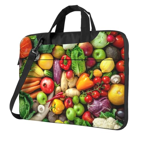 Laptoptasche mit frischem Obst und Gemüse, tragbar, mit einer Schultertasche, kompatibel mit 13-15,6 Zoll (33 - 39,6 cm), Schwarz, 15.6 inch von Longzehao