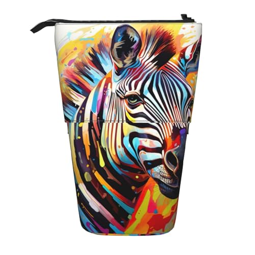 Longzehao Abstrakt Tier Zebra-Druck Teleskop Stifttasche Stifthalter Pop-up Aufbewahrungstasche, stehende tragbare Federmäppchen, schwarz, eine Größe, Schwarz, One Size, schwarzes, One size von Longzehao