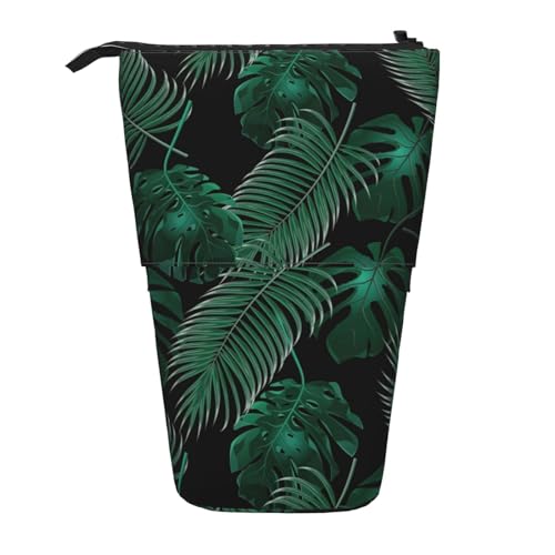 Longzehao Bananenblatt Grün Druck Teleskop Bleistift Tasche Stifthalter Pop Up Aufbewahrungstasche, Stehende Tragbare Stift Fall, Schwarz, One Size, blacks, One size von Longzehao