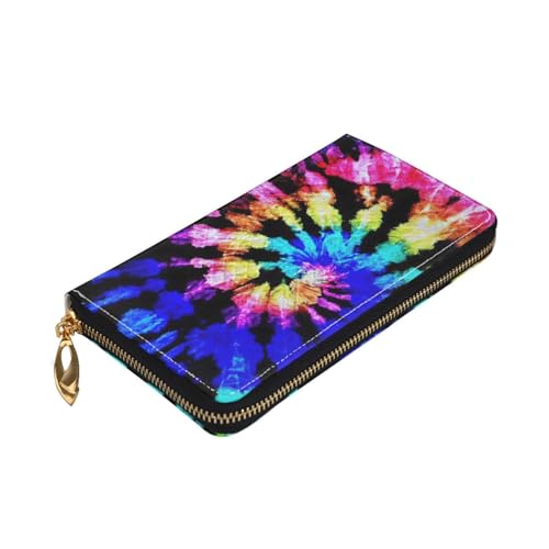 Longzehao Batikdruck, Premium-Leder, mit Reißverschluss, für Damen und Herren, Scheckbuchhülle, RFID-blockierend von Longzehao