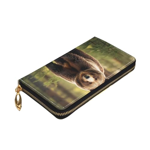 Longzehao Bear Wallpapers2 Premium Leder Geldbörse mit umlaufendem Reißverschluss für Damen und Herren Scheckbuchhülle RFID-blockierend von Longzehao