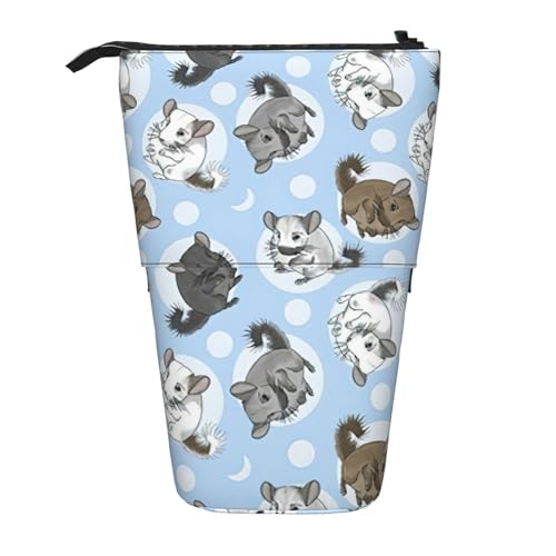 Longzehao Blaue Chinchillas Und Mond Druck Teleskop Bleistift Tasche Stifthalter Pop Up Aufbewahrungstasche, Stehen Tragbare Stift Fall, Schwarz, One Size, blacks, One size von Longzehao