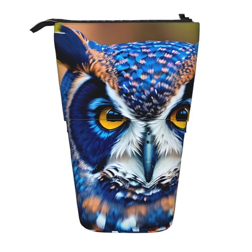 Longzehao Blaue Eule 1 Druck Teleskop Bleistift Tasche Stifthalter Pop Up Aufbewahrungstasche, Stehende Tragbare Stift Fall, Schwarz, One Size, blacks, One size von Longzehao