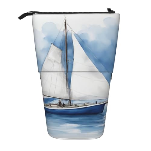 Longzehao Blaues Segelboot 1 Druck Teleskop Federmäppchen Stifthalter Pop-up-Aufbewahrungstasche, stehende tragbare Federmäppchen, schwarz, eine Größe, Schwarz, One Size, schwarzes, One size von Longzehao