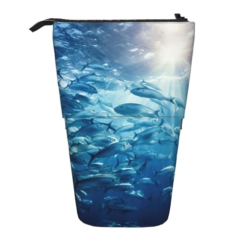 Longzehao Blue Ocean Teleskop-Federmäppchen mit Fisch-3-Druck, Stifthalter, Pop-Up-Aufbewahrung, stehend, tragbares Stifteetui, Schwarz, One Size von Longzehao