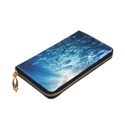 Longzehao Blue Ocean Underwater Fish3 Print Premium Leather Zip Around Wallet for Men and Women Checkbook Cover RFID Blocking von Longzehao