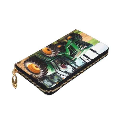 Longzehao Company Geldbörse mit Traktor-Aufdruck, Premium-Leder, mit Reißverschluss, für Damen und Herren, Scheckbuchhülle, RFID-Blockierung von Longzehao