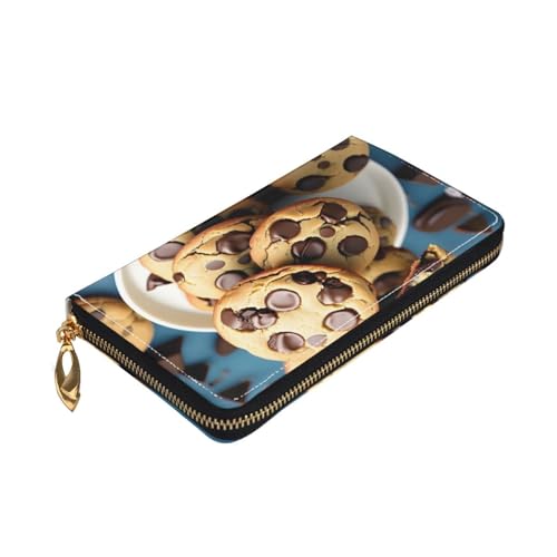 Longzehao Cookies Food Chocolate Chips Kekse Print Premium Leder Reißverschluss Rundum Geldbörse für Damen und Herren Scheckbuchhülle RFID Blocking von Longzehao