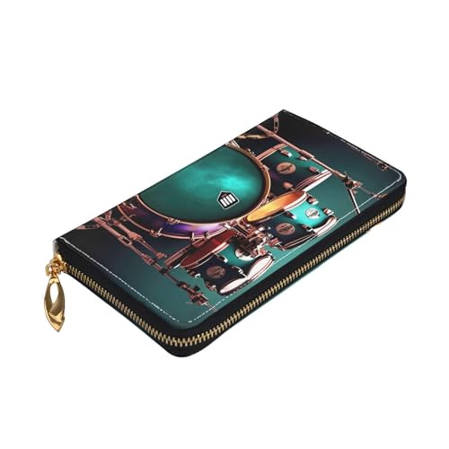 Longzehao Cool Drum Set Print Premium Leder Zip Around Wallet für Damen und Herren Scheckbuchhülle RFID Blocking von Longzehao