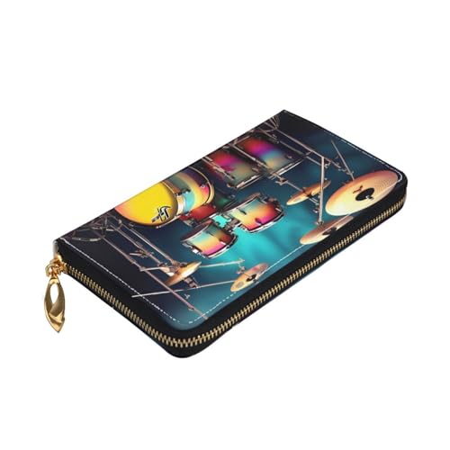 Longzehao Cool Drums Set Print Premium Leder Zip Around Wallet für Damen und Herren Scheckbuchhülle RFID Blocking von Longzehao