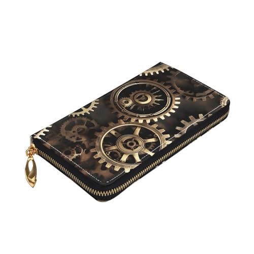 Longzehao Cool Steampunk Gears Print Premium Leder Zip Around Wallet für Damen und Herren Scheckbuchhülle RFID Blocking von Longzehao