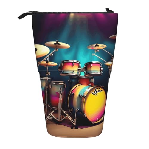 Longzehao Cooles Drums Set mit Druck-Teleskop-Federmäppchen, Stifthalter, Pop-Up-Aufbewahrungsetui, stehendes tragbares Stifteetui von Longzehao