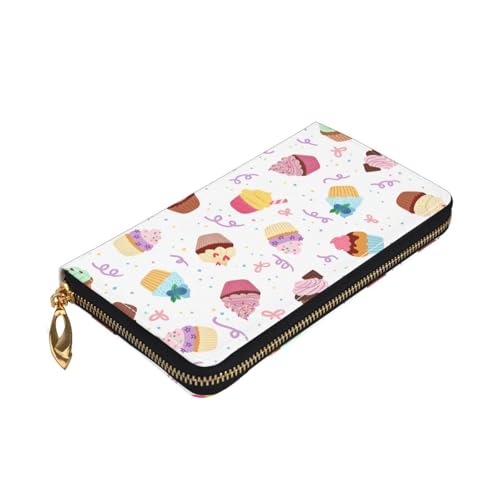 Longzehao Delicious Cupcakes Print Premium Leather Zip Around Wallet for Men and Women Checkbook Cover RFID Blocking von Longzehao