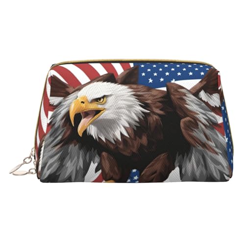 Longzehao Eagle mit USA Flagge Druck Leder Reißverschluss Make-up Tasche Kosmetiktasche Reise Organizer Kulturbeutel Kupplung, Weiß, One Size, blank, One size von Longzehao