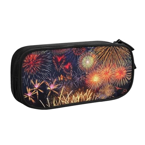 Longzehao Federmäppchen mit großem Fassungsvermögen und Feuerwerk-Aufdruck, doppellagiger Reißverschluss, Federmäppchen, Make-up-Tasche von Longzehao