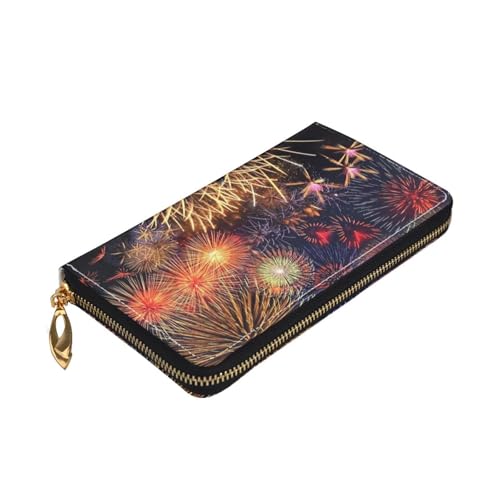 Longzehao Fireworks Print Premium Leather Zip Around Wallet for Men and Women Checkbook Cover RFID Blocking von Longzehao