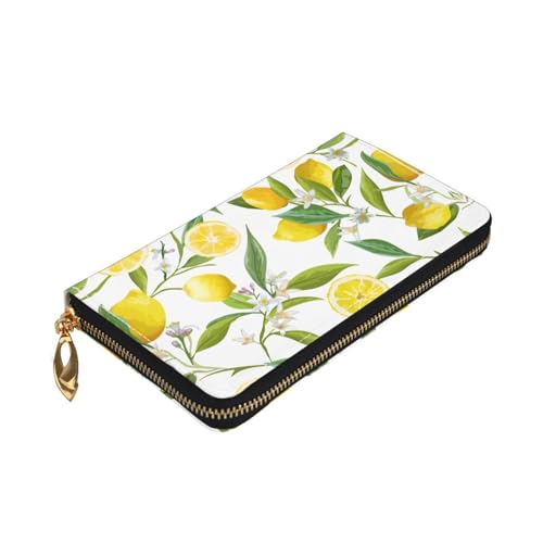 Longzehao Fresh Tropical Lemons Print Premium Leather Zip Around Wallet for Men and Women Checkbook Cover RFID Blocking von Longzehao