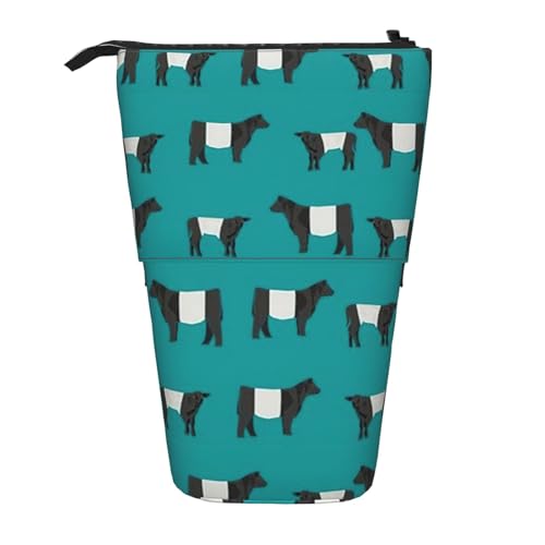 Longzehao Galloway Teleskop-Federmäppchen mit Kuh-Aufdruck, Stifthalter, Pop-Up-Aufbewahrungsetui, stehend, tragbares Stifteetui, Schwarz, One Size von Longzehao