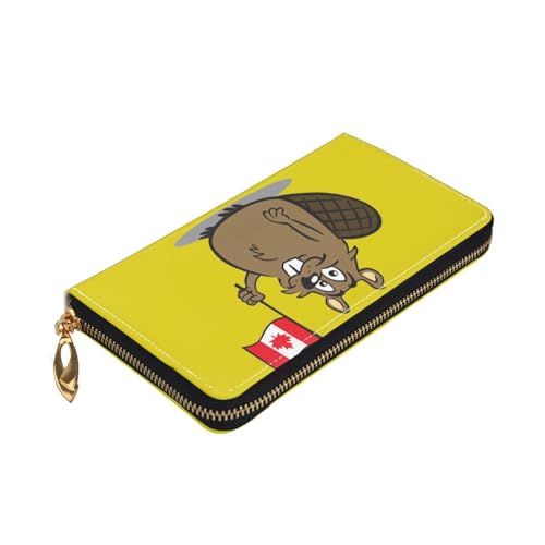 Longzehao Geldbörse mit Biber-Druck, Premium-Leder, mit Reißverschluss, für Damen und Herren, Scheckbuchhülle, RFID-Blockierung von Longzehao