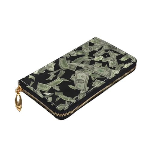 Longzehao Geldbörse mit Dollarzeichen, Gelddruck, Premium-Leder, mit umlaufendem Reißverschluss, für Damen und Herren, Scheckbuchhülle, RFID-blockierend von Longzehao