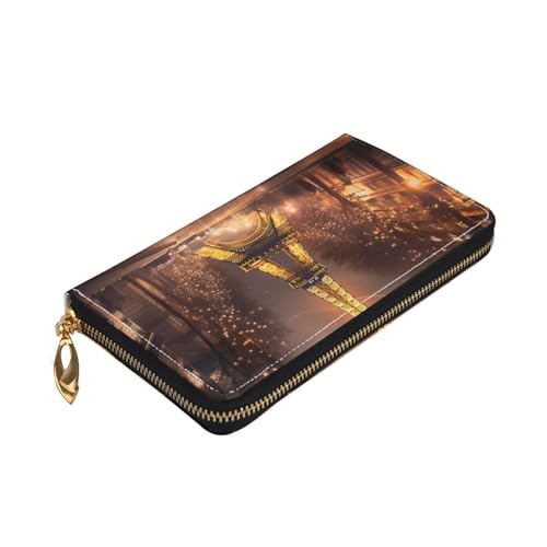 Longzehao Geldbörse mit Eiffelturm-Aufdruck, Premium-Leder, mit umlaufendem Reißverschluss, für Damen und Herren, Scheckbuchhülle, RFID-Blockierung von Longzehao
