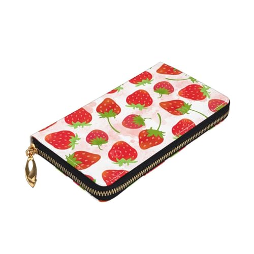 Longzehao Geldbörse mit Erdbeermuster, Premium-Leder, mit Reißverschluss, für Damen und Herren, Scheckbuchhülle, RFID-Blockierung von Longzehao