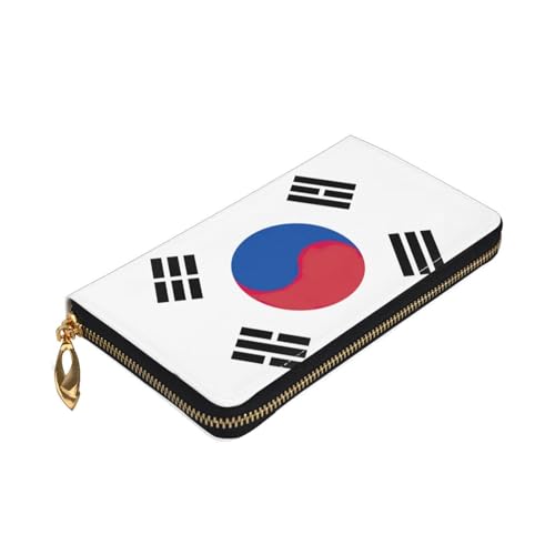Longzehao Geldbörse mit Flagge der Republik Korea, Premium-Leder, mit Reißverschluss, für Damen und Herren, Scheckbuchhülle, RFID-blockierend von Longzehao
