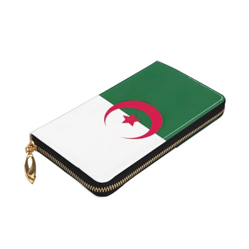 Longzehao Geldbörse mit Flagge von Algerien, Premium-Leder, mit Reißverschluss, für Damen und Herren, Scheckbuchhülle, RFID-blockierend von Longzehao