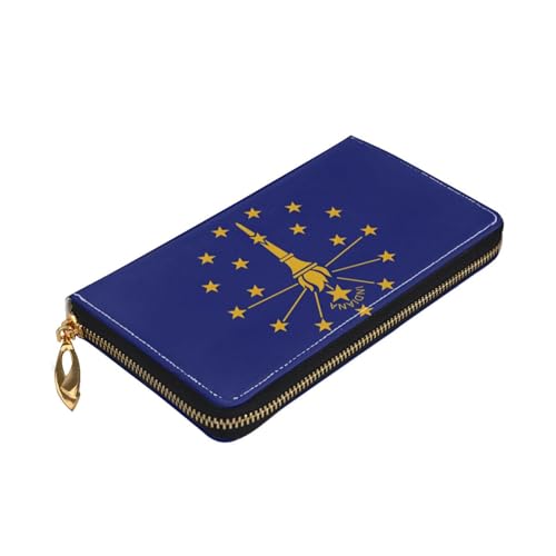 Longzehao Geldbörse mit Indiana-Staatsflagge, Premium-Leder, mit Reißverschluss, für Damen und Herren, Scheckbuchhülle, RFID-blockierend Longzehao Geldbörse mit Indiana-Staatsflagge, Premium-Leder, mit Reißverschluss, für Damen und Herren, Scheckbuchhülle, RFID-blockierend von Longzehao