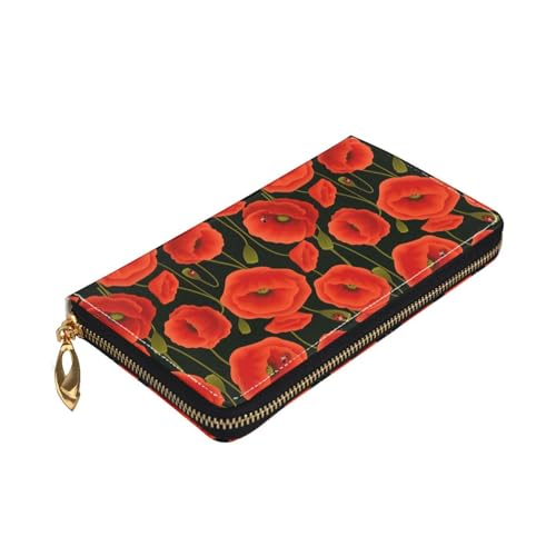 Longzehao Geldbörse mit Mohnblumen-Aufdruck, Premium-Leder, mit Reißverschluss, für Damen und Herren, Scheckbuchhülle, RFID-Blockierung von Longzehao