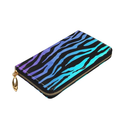 Longzehao Geldbörse mit Zebrastreifen, Premium-Leder, mit Reißverschluss, für Damen und Herren, Scheckbuchhülle, RFID-blockierend, Violett / Blau / Grün von Longzehao