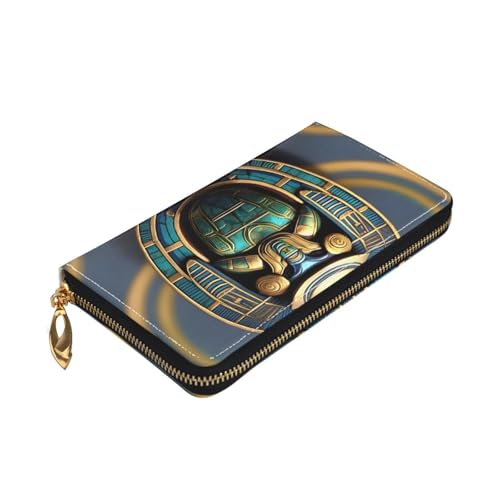 Longzehao Geldbörse mit ägyptischem Skarabäus-Druck, Premium-Leder, mit Reißverschluss, für Damen und Herren, Scheckbuchhülle, RFID-blockierend von Longzehao