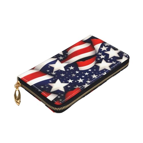 Longzehao Geldbörse mit amerikanischer Flagge, Sterne, Streifen, Premium-Leder, mit Reißverschluss, für Damen und Herren, Scheckbuchhülle, RFID-Blockierung von Longzehao