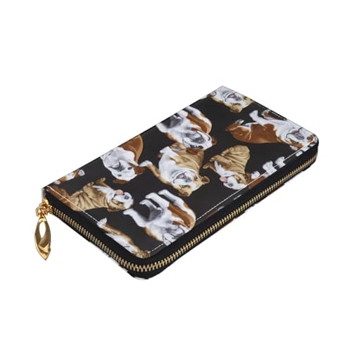 Longzehao Geldbörse mit englischen Bulldoggen, Premium-Leder, mit Reißverschluss, für Damen und Herren, Scheckbuchhülle, RFID-blockierend von Longzehao