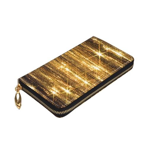 Longzehao Geldbörse mit goldfarbenen Pailletten, glitzernd, Premium-Leder, mit Reißverschluss, für Damen und Herren, Scheckbuchhülle, RFID-Blockierung von Longzehao