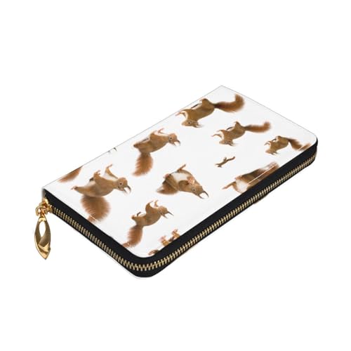 Longzehao Geldbörse mit niedlichem Eichhörnchen-Aufdruck, Premium-Leder, mit Reißverschluss, für Damen und Herren, Scheckbuchhülle, RFID-blockierend von Longzehao