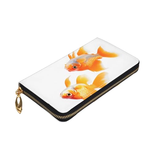 Longzehao Geldbörse mit niedlichem Goldfisch-Aufdruck, Premium-Leder, mit Reißverschluss, für Damen und Herren, Scheckbuchhülle, RFID-Blockierung von Longzehao