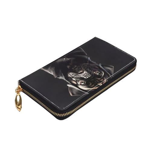 Longzehao Geldbörse mit niedlichem Mops-Aufdruck, Premium-Leder, mit Reißverschluss, für Damen und Herren, Scheckbuchhülle, RFID-Blockierung von Longzehao