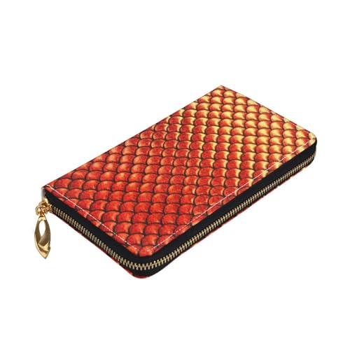 Longzehao Geldbörse mit rotem Fischschuppen-Druck, Premium-Leder, mit Reißverschluss, für Damen und Herren, Scheckbuchhülle, RFID-Blockierung von Longzehao