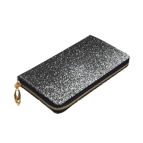 Longzehao Glänzendes silberfarbenes Glitzer-Design, Premium-Leder, mit Reißverschluss, für Damen und Herren, Scheckbuchhülle, RFID-blockierend von Longzehao