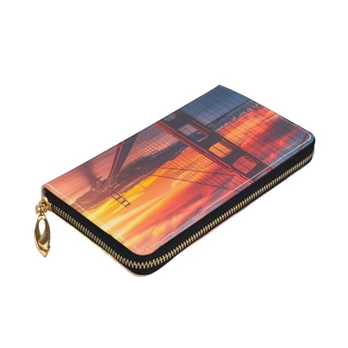 Longzehao Golden Gate Bridge Print Premium Leder Zip Around Wallet für Damen und Herren Scheckbuchhülle RFID Blocking von Longzehao