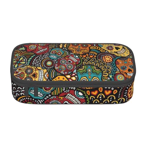 Longzehao Große Kapazität Fach Zucker und Schädel Stil Drucketui Aufbewahrungstasche für Bürobedarf, Schwarz, One Size, Art Deco, blacks, One size, Art Deco von Longzehao