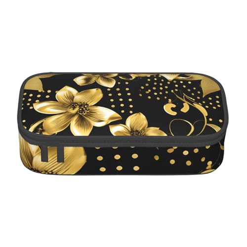 Longzehao Große Kapazität Fach schwarze und goldene Blumen Print Etui Aufbewahrungstasche für Bürobedarf, Schwarz, One Size, Art Deco, blacks, One size, Art Deco von Longzehao
