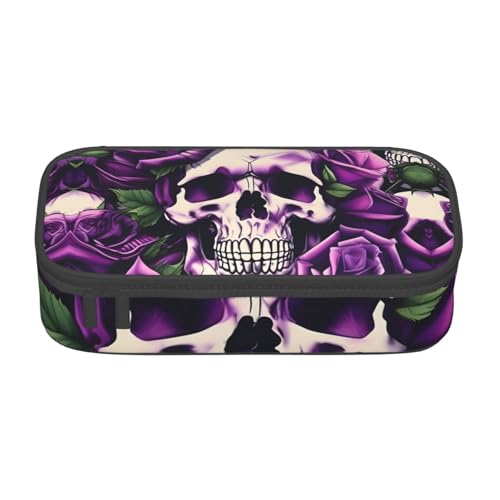 Longzehao Große Kapazität Fach viel Lila Rose Skull Print Etui Aufbewahrungstasche für Bürobedarf, Schwarz, One Size, Art Deco, blacks, One size, Art Deco von Longzehao