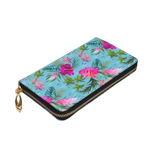 Longzehao Hello Hawaii Print Premium Leder Zip Around Wallet für Damen und Herren Scheckbuchhülle RFID Blocking von Longzehao