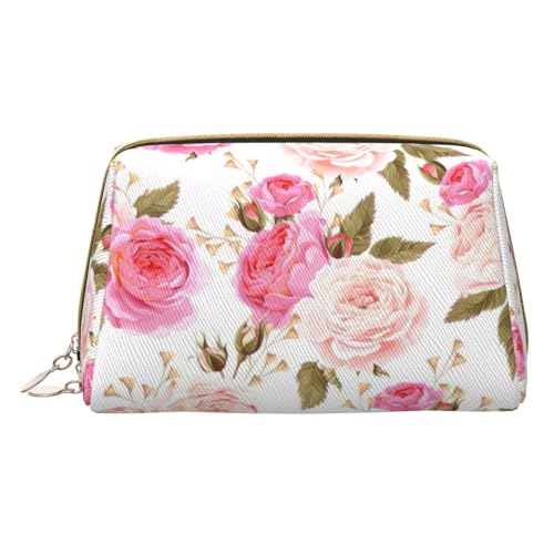 Longzehao Kosmetiktasche aus Leder mit Rosen-Blumendruck, Reißverschluss, Kosmetiktasche, Reise-Organizer, Kulturbeutel, Weiss/opulenter Garten, Einheitsgröße von Longzehao
